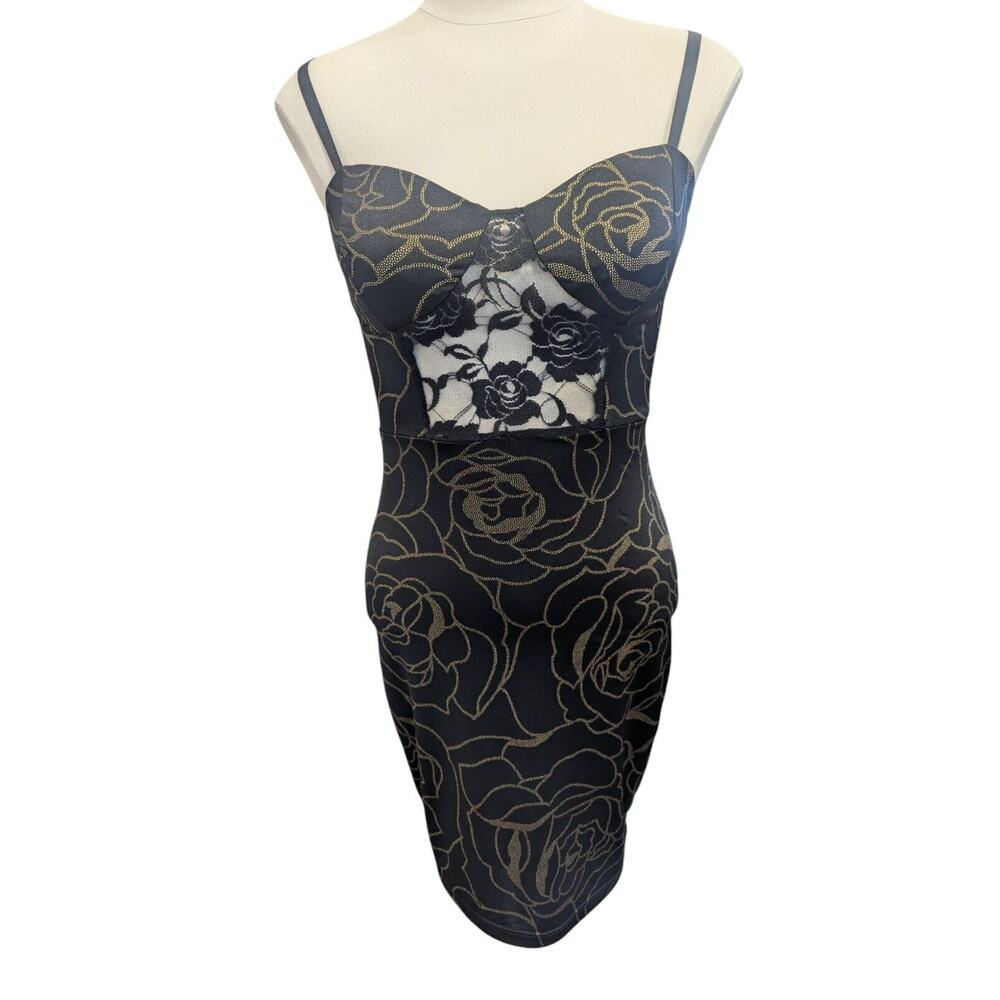 Symphony Lingerie size‎ Small Black Silky Satin Padded Bust Lace Vintage
